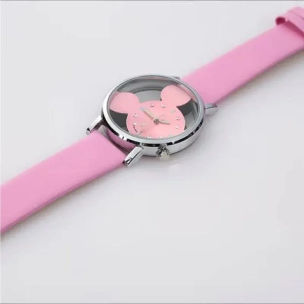 Minnie Mouse Watch Clear Face Quartz Adjustable Band Barbie Pink One Size